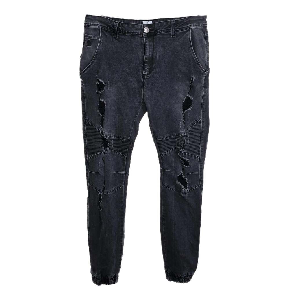 Kuwallatee Men's Black Distressed Moto Denim Jogger Pants Size 36